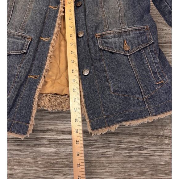Vintage Denim Jacket Shearling Lined Boho Biker Chic M Giacca Penny Lane - Picture 7 of 7